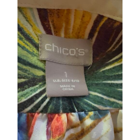 Chicos Palm Print Top Womens 1 Medium Resort Vacation Tropical Relaxed Billowy - Picture 8 of 11